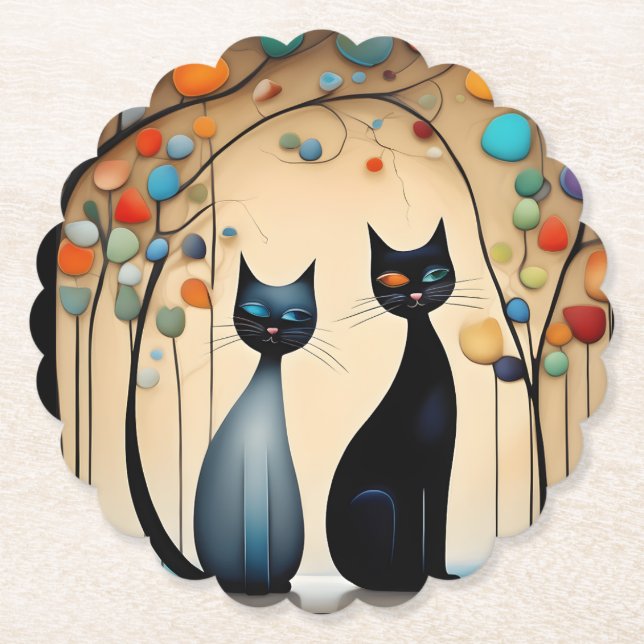  Two Charming Cats Paper Coaster (Front)