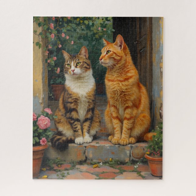 Two charming cats sitting on steps jigsaw puzzle (Vertical)