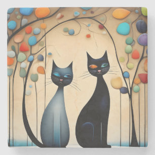 Two Charming Cats Stone Coaster