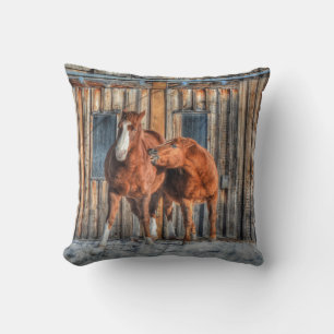 Two Cheeky Horses and a Barn Equine Photo Cushion