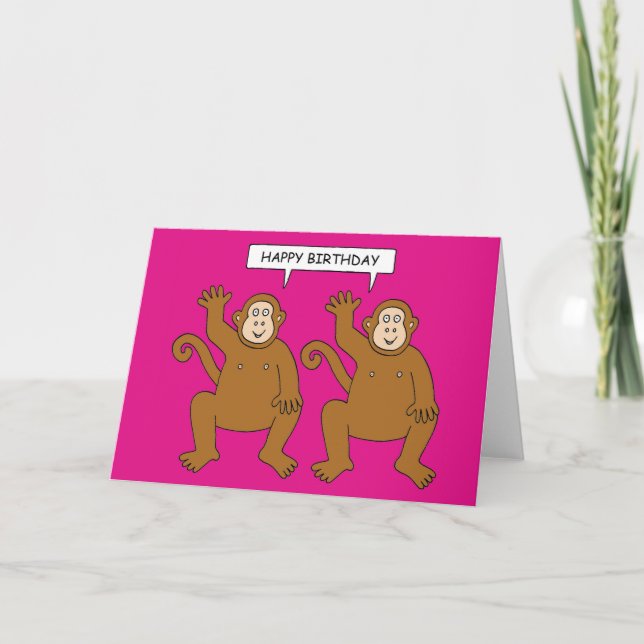 Two Cheeky Monkeys, Happy Birthday from Twins. Card (Front)