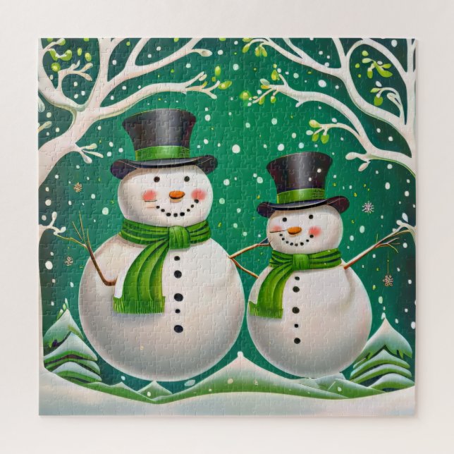 Two cheerful snowmen jigsaw puzzle (Vertical)