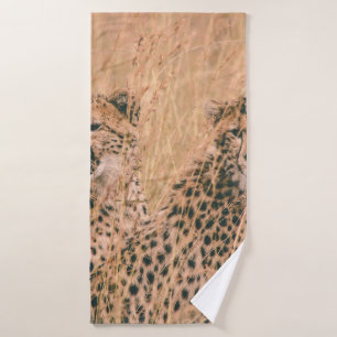 TWO CHEETAH SITTING ON FIELD AT DAYTIME BATH TOWEL