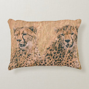 TWO CHEETAH SITTING ON FIELD AT DAYTIME DECORATIVE CUSHION