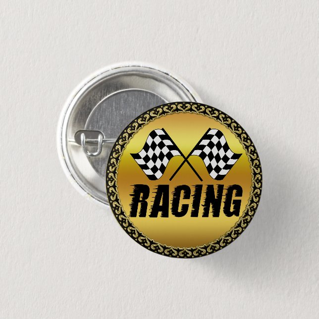 Two chequered racing flags for the competition win 3 cm round badge (Front & Back)