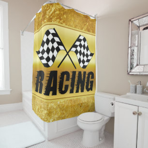Two chequered racing flags for the competition win shower curtain