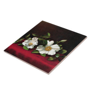 Two Cherokee Roses on Red Velvet, Tile