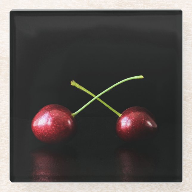 Two Cherries coastercna Glass Coaster (Front)
