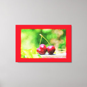 "Two Cherries Fruit" Cute Photo. Buy Now Canvas Print
