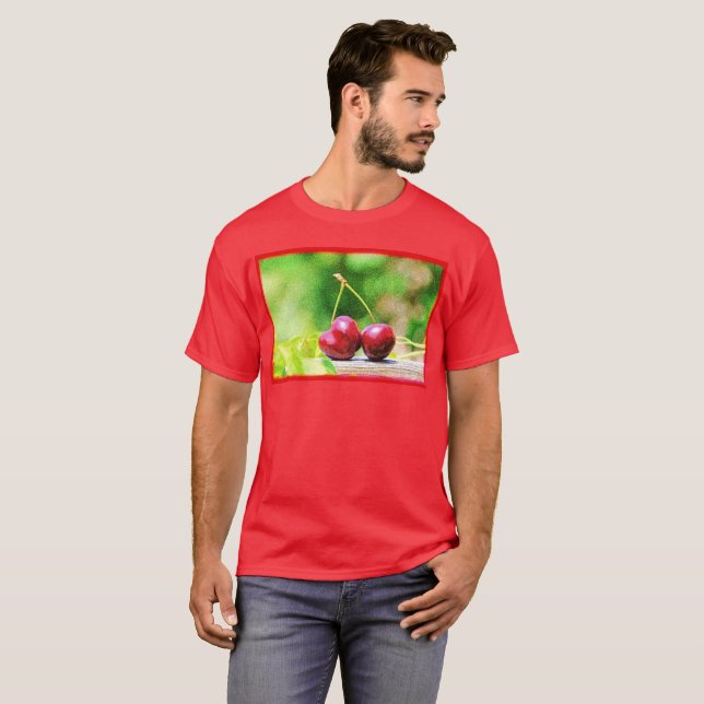 "Two Cherries Fruit" Cute Photo. Buy Now T-Shirt (Front Full)