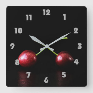Two Cherries Grey Fat Numbers Wall Clock