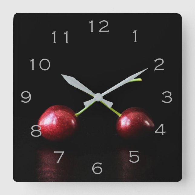 Two Cherries Grey Numbers wca Square Wall Clock (Front)