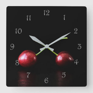 Two Cherries Grey Script Numbers wca Square Wall Clock