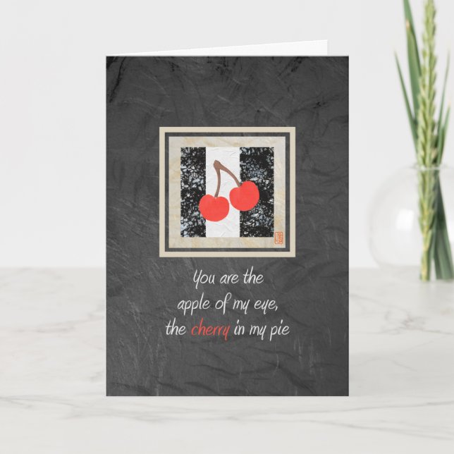 Two Cherries on Black Anniversary Card (Front)