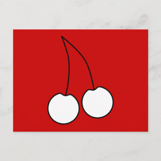 Two Cherries. White with Black Outline. Postcard