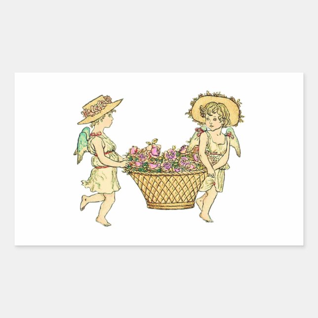 Two Cherubs Carrying Flowers Rectangular Sticker (Front)