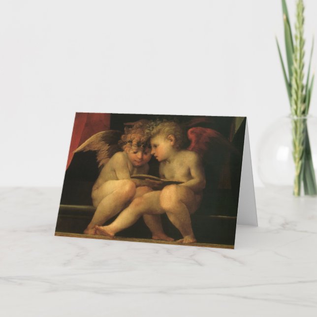 Two Cherubs Reading by Rosso Fiorentino, Angels Card (Front)