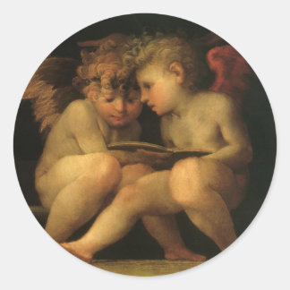 Two Cherubs Reading by Rosso Fiorentino, Angels Classic Round Sticker