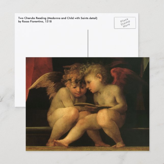 Two Cherubs Reading by Rosso Fiorentino, Angels Postcard (Front/Back)