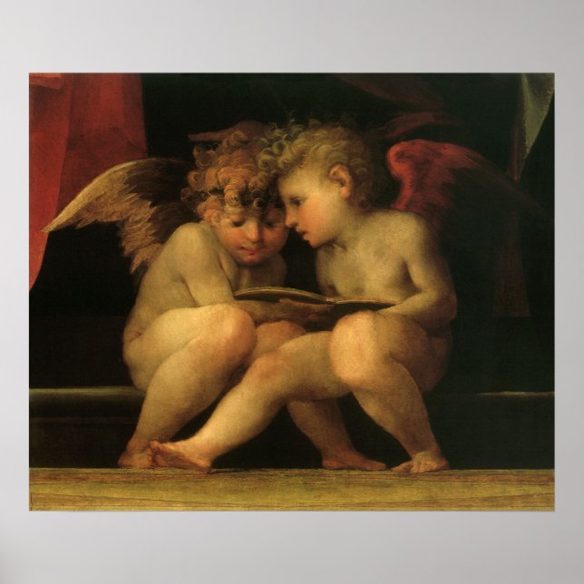 Two Cherubs Reading by Rosso Fiorentino, Angels Poster (Front)