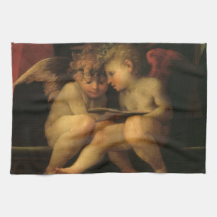 Two Cherubs Reading by Rosso Fiorentino, Angels Tea Towel