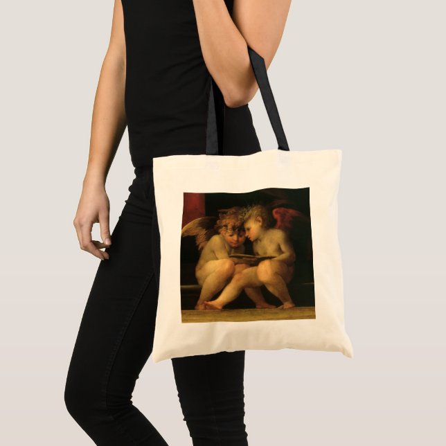 Two Cherubs Reading by Rosso Fiorentino, Angels Tote Bag (Front (Product))