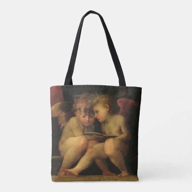 Two Cherubs Reading by Rosso Fiorentino, Angels Tote Bag (Back)