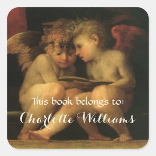 Two Cherubs Reading by Rosso Fiorentino Bookplate Square Sticker