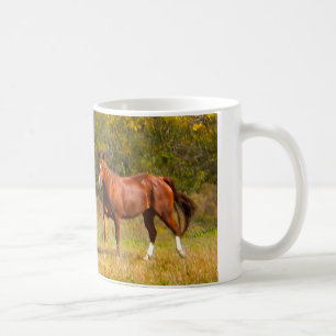 Two Chestnut Horses in Fall Coffee Mug