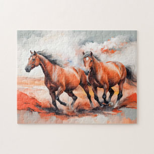 Two Chestnut Horses Running Through Red Sand Jigsaw Puzzle