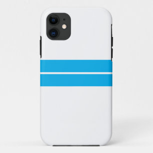 Two Chic Bright Sky Blue Racing Stripes On White Case-Mate iPhone Case