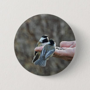 Two Chickadees on a Hand 6 Cm Round Badge