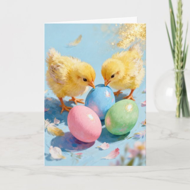 Two Chicks and Easter Eggs Holiday Card (Front)