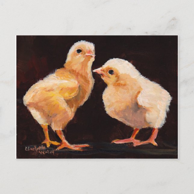 Two Chicks Bird Art Postcard (Front)