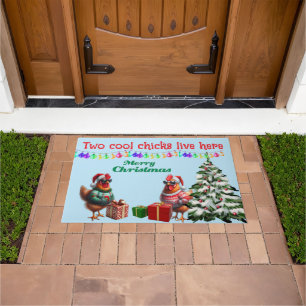 Two Chicks Christmas Doormat