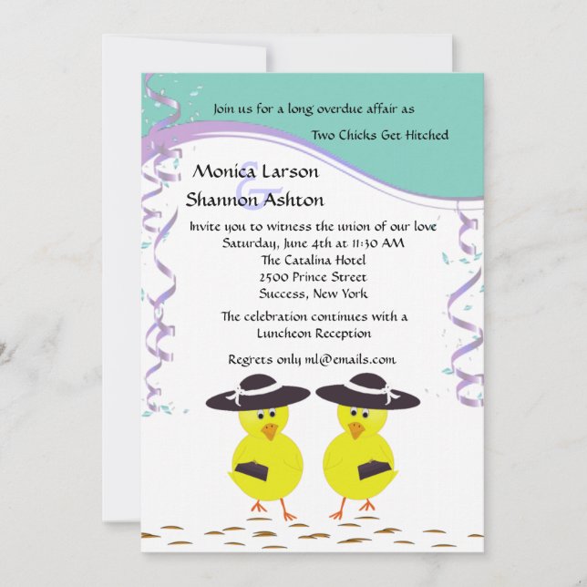 Two Chicks Getting Hitched Lesbian Wedding Invite (Front)