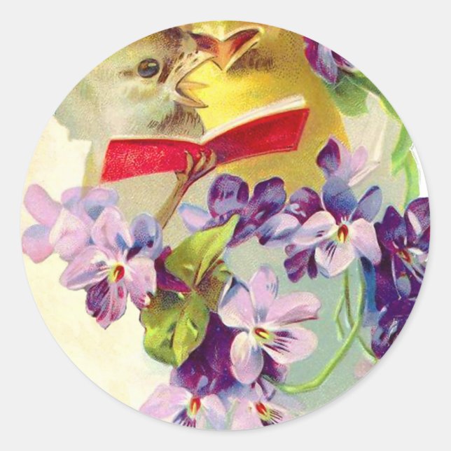 Two Chicks in Egg Shell Sing From Songbook Classic Round Sticker (Front)