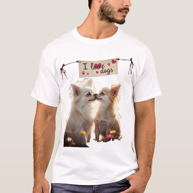 Two Chihuahua Dogs in a Colourful Flower Garden T-Shirt (Front)