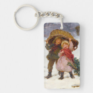Two children in the snow by Frederick Morgan Key Ring