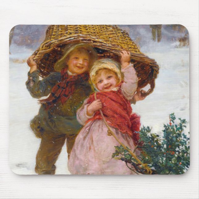 Two children in the snow by Frederick Morgan Mouse Mat (Front)