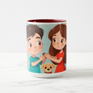 Two Children With a Dog Sharing a Joyful Moment Mug