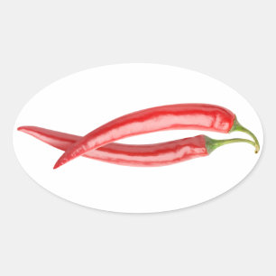 Two chillies oval sticker