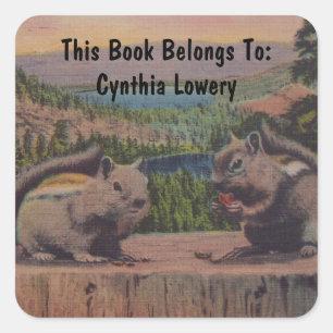 Two Chipmunks on Tree Stump in Forest Lake Square Sticker