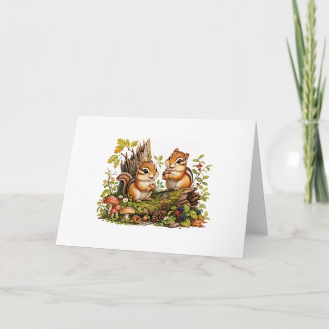 Two Chipmunks with Acorns Card (Front)