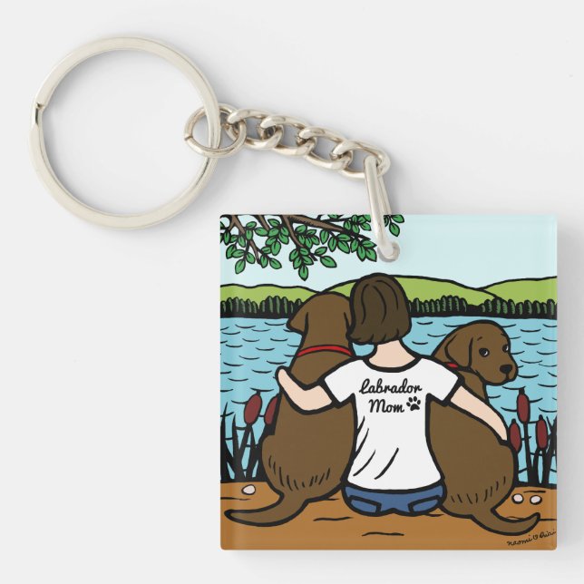 Two Chocolate Labradors and Mum Key Ring (Front)