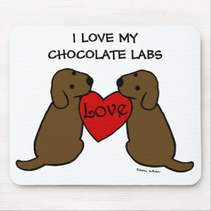 Two Chocolate Labradors with Love Cartoon Mouse Mat
