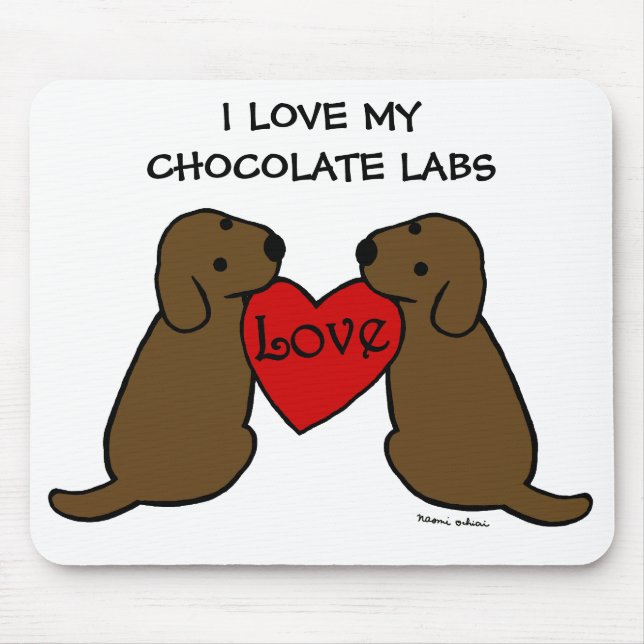 Two Chocolate Labradors with Love Cartoon Mouse Mat (Front)