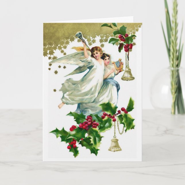 Two Christmas Angels with Bells Card (Front)
