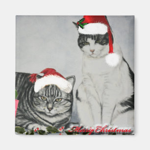 Two Christmas Cats Art Magnet