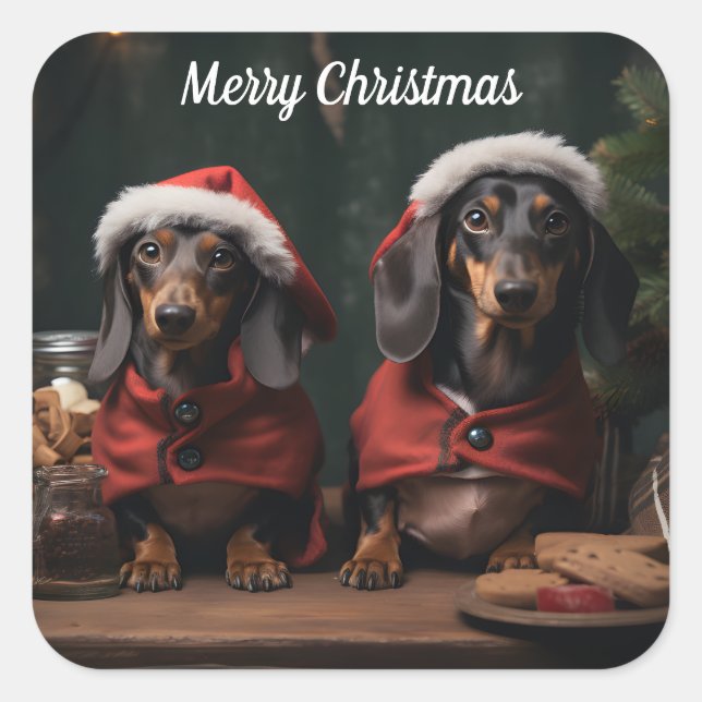 Two Christmas Dachshunds Square Sticker (Front)